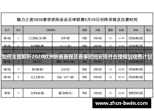 如何全面解析2020欧洲联赛赛程及赛事时间安排并合理规划观看计划